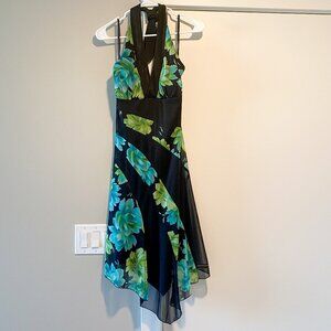 Vintage 90s Rampage Floral Halter Neck Midi Babydoll Dress Size L Y2K Fairycore